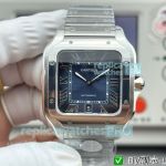 BV Factory Swiss Clone Large Cartier Santos Blue Dial Stainless Steel 9015 Automatic Watch 